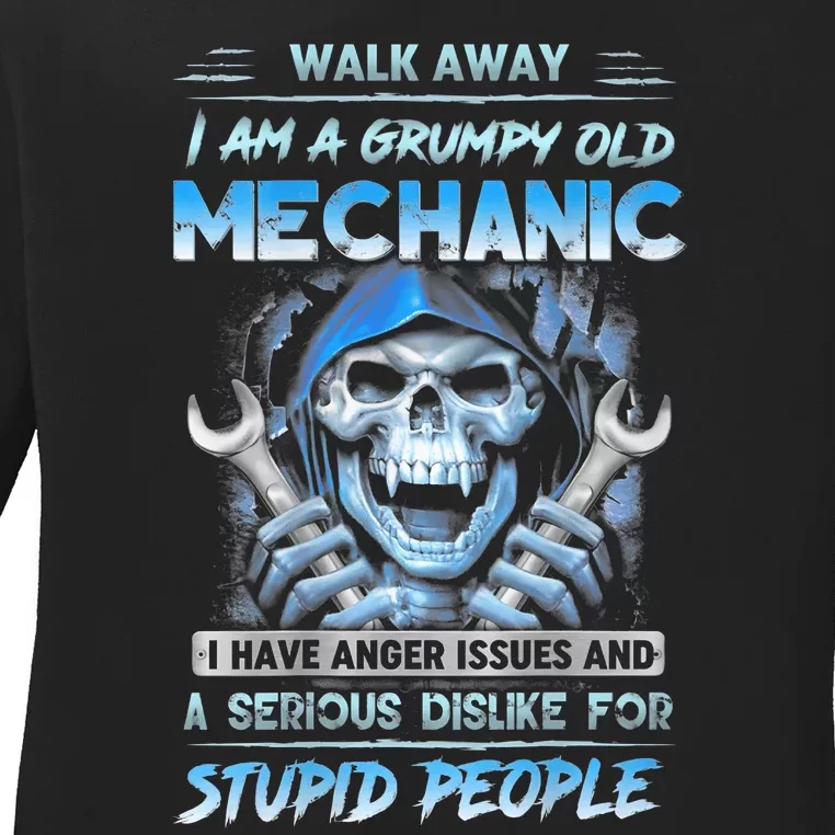 Walk Away IM A Grumpy Old Mechanic Ladies Long Sleeve Shirt