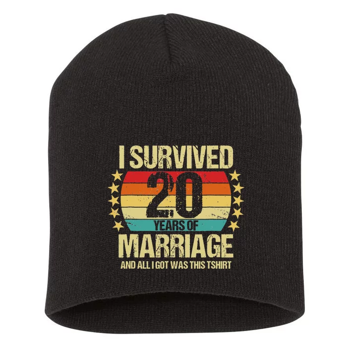 Wedding Anniversary I Survived 20 Years Of Marriage Vintage Short Acrylic Beanie