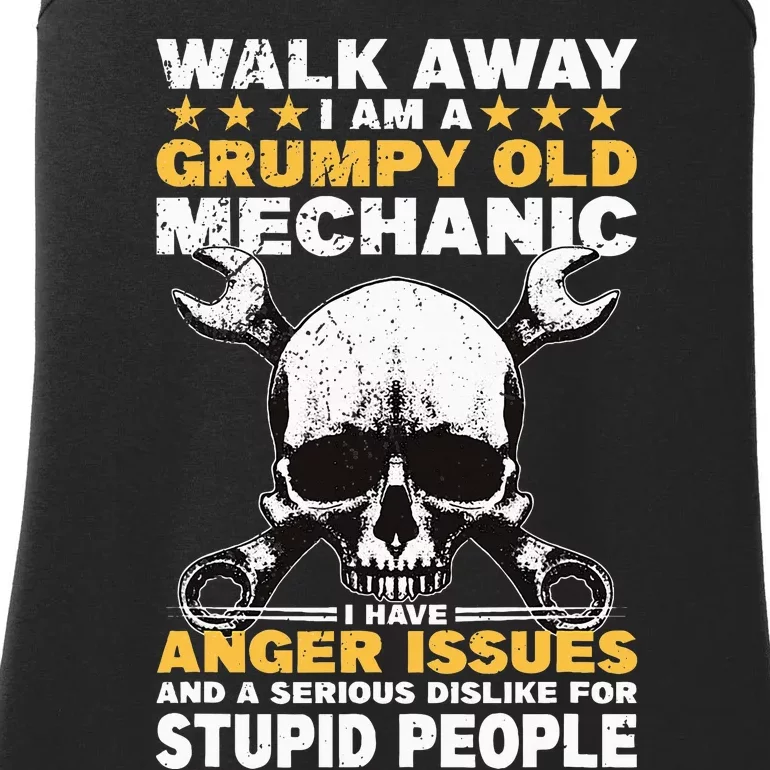 Walk Away I Am A Grumpy Old Mechanic Distressed Skull Dad Ladies Essential Tank