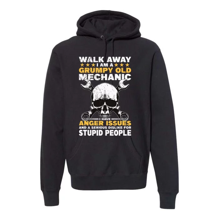 Walk Away I Am A Grumpy Old Mechanic Distressed Skull Dad Premium Hoodie