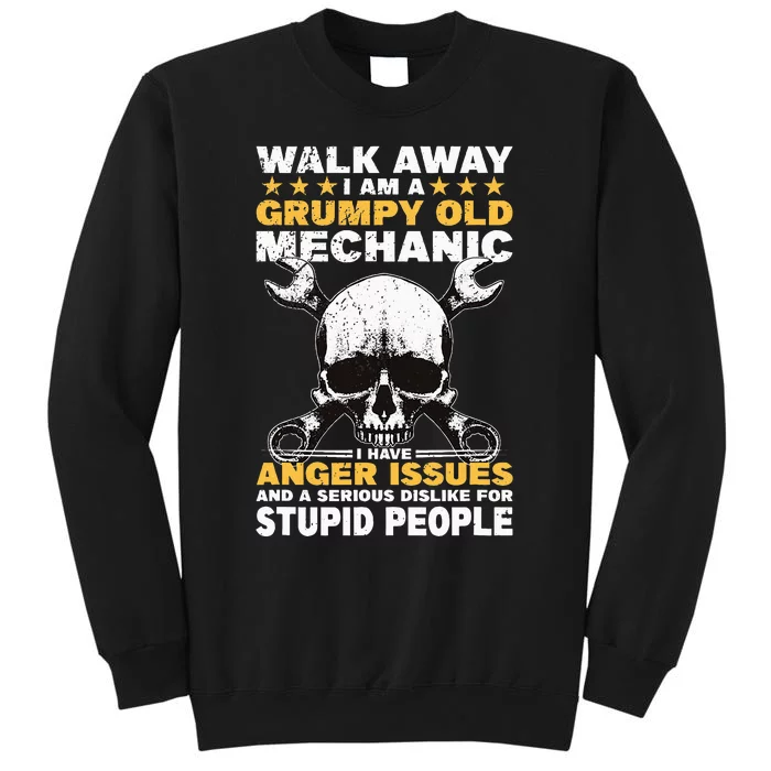 Walk Away I Am A Grumpy Old Mechanic Distressed Skull Dad Tall Sweatshirt