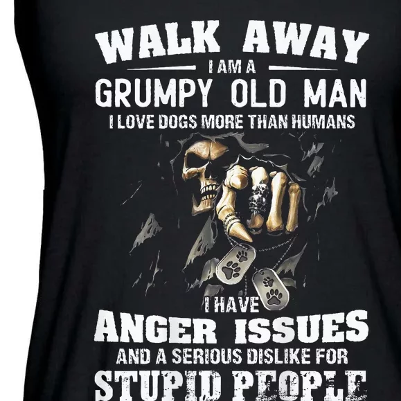 Walk Away I Am A Grumpy Old Man I Love Dogs More Than Humans Ladies Essential Flowy Tank