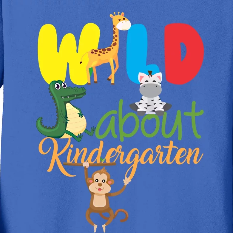 Wild About Kindergarten Great Gift Monkey Giraffe Zebra Educator Meaningful Gift Kids Long Sleeve Shirt