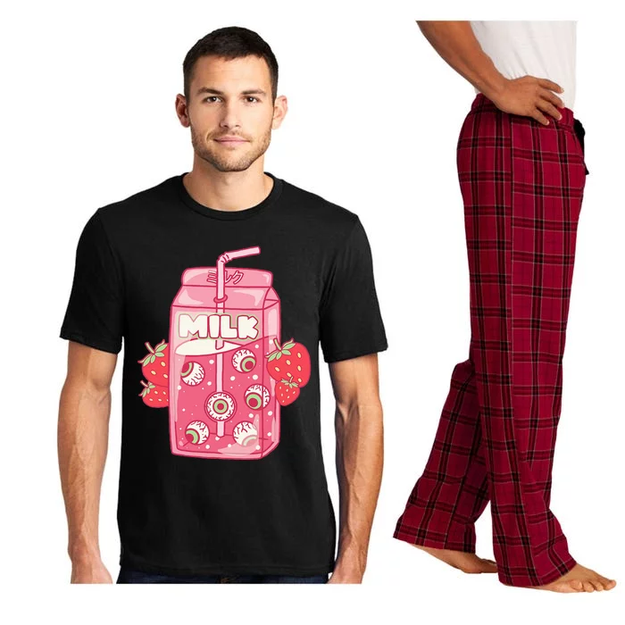 Weirdcore Aesthetic Kawaii Strawberry Milk Carton Eyeballs Pajama Set