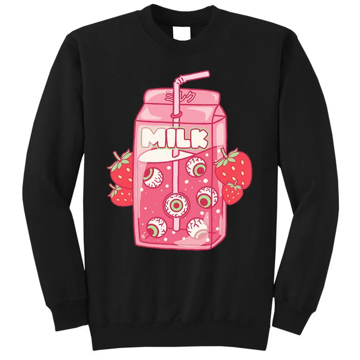 Weirdcore Aesthetic Kawaii Strawberry Milk Carton Eyeballs Tall Sweatshirt