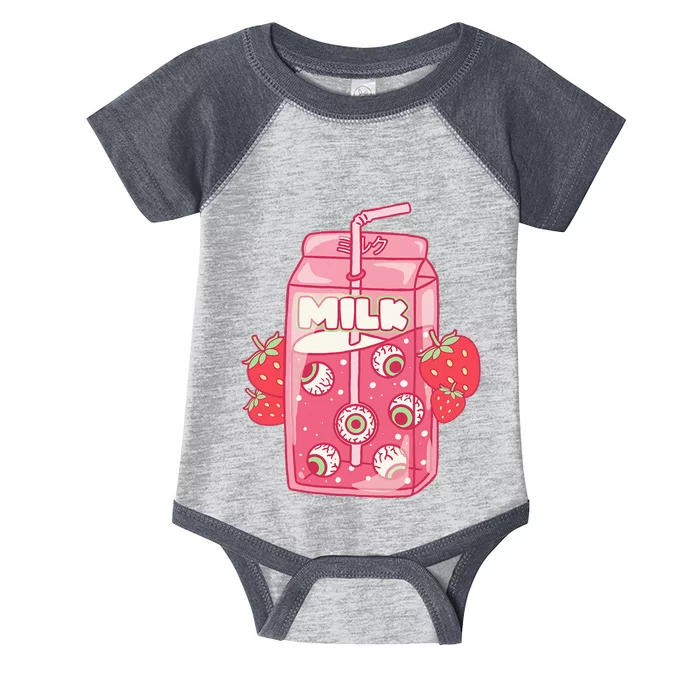 Weirdcore Aesthetic Kawaii Strawberry Milk Carton Eyeballs Infant Baby Jersey Bodysuit