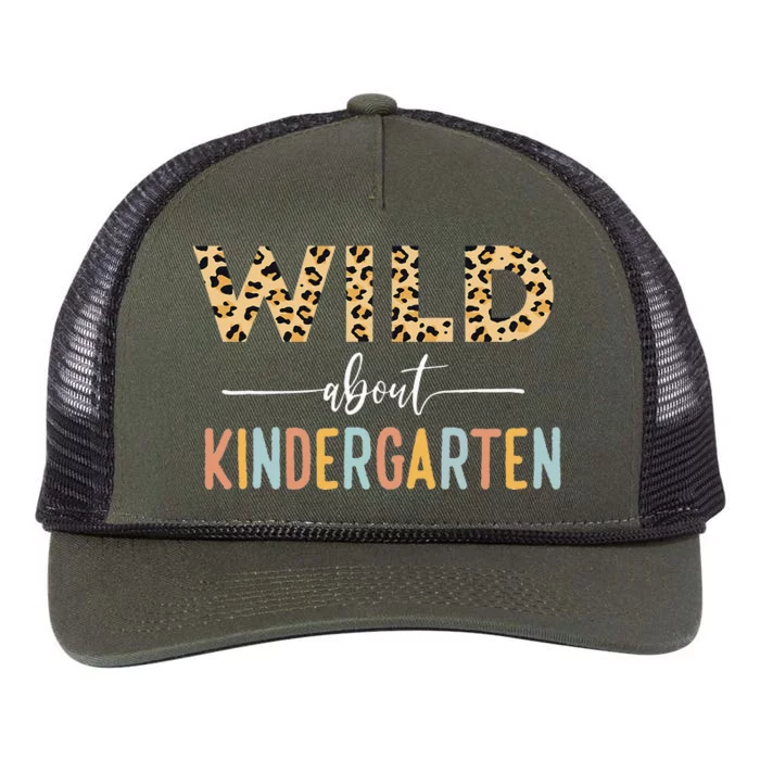 Wild About Kindergarten Leopard Teacher Back To School Retro Rope Trucker Hat Cap