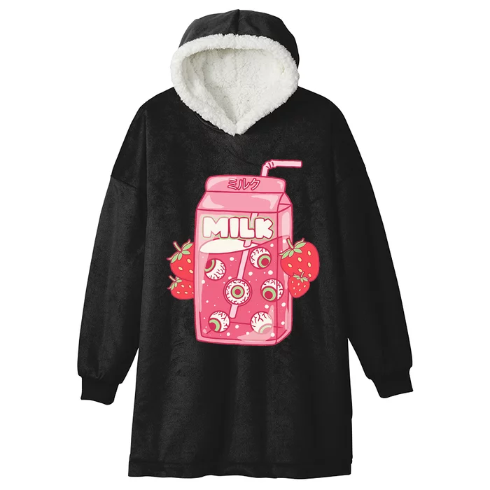 Weirdcore Aesthetic Kawaii Strawberry Milk Carton Eyeballs Hooded Wearable Blanket