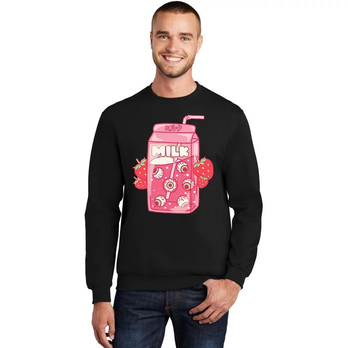 Weirdcore Aesthetic Kawaii Strawberry Milk Carton Eyeballs Tall Sweatshirt