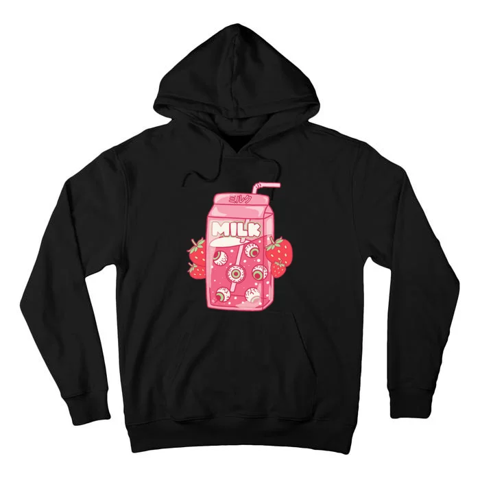 Weirdcore Aesthetic Kawaii Strawberry Milk Carton Eyeballs Tall Hoodie