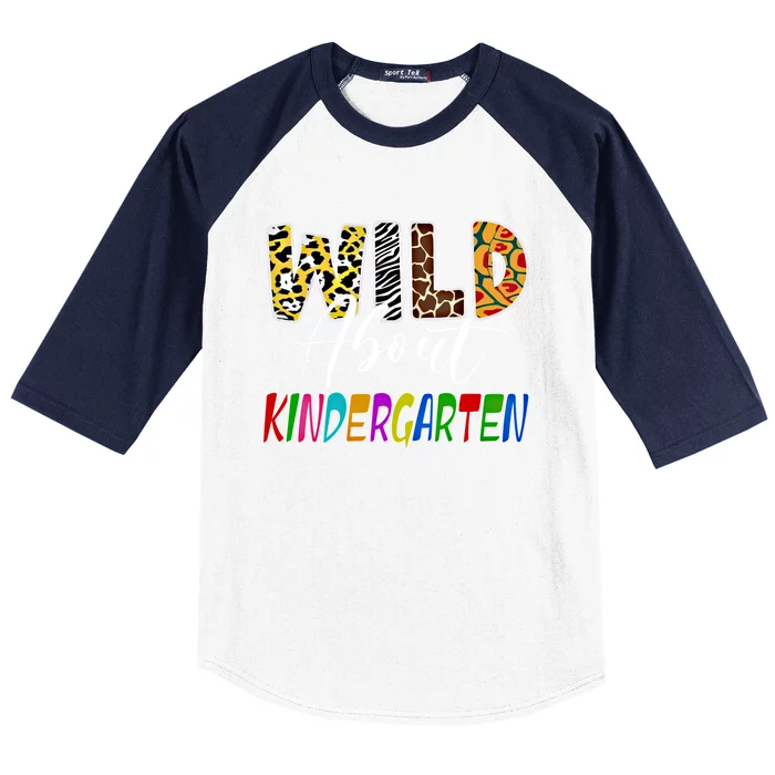 Wild About Kindergarten Leopard For Teacher Back To School Gift Baseball Sleeve Shirt