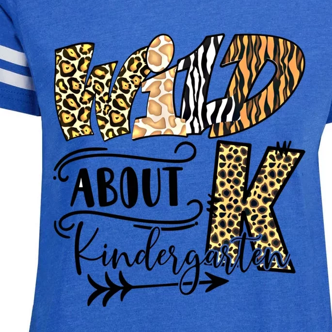 Wild About Kindergarten Leopard Print School Teacher Gift Enza Ladies Jersey Football T-Shirt