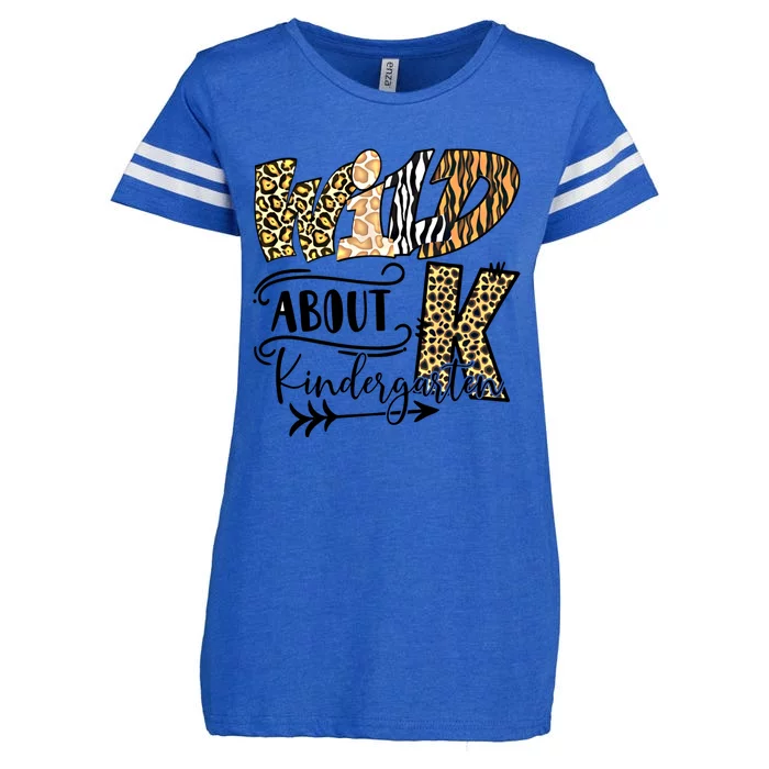 Wild About Kindergarten Leopard Print School Teacher Gift Enza Ladies Jersey Football T-Shirt