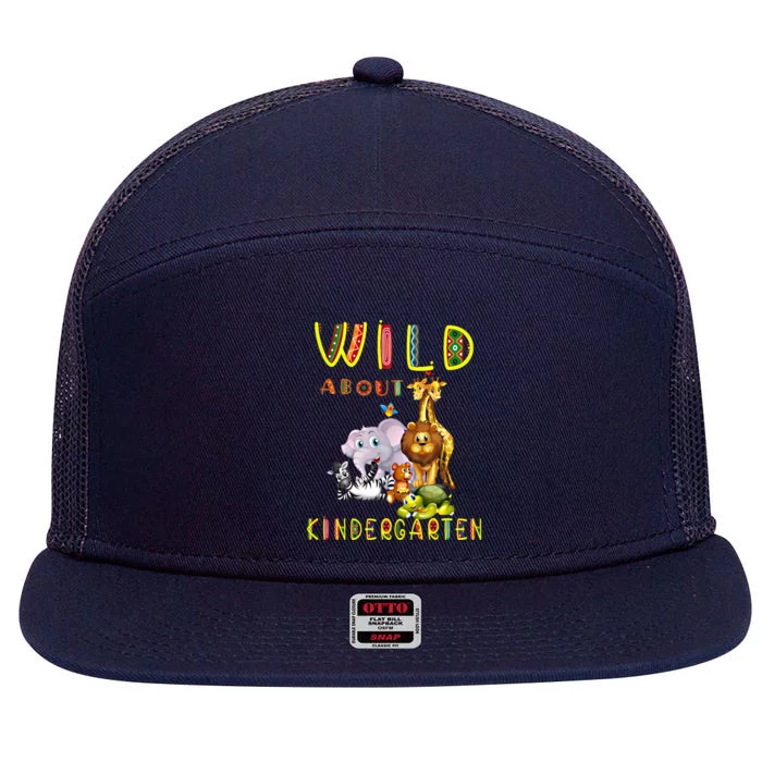 Wild About Kindergarten Preschool Funny Safari Africa Animal Funny Gift 7 Panel Mesh Trucker Snapback Hat