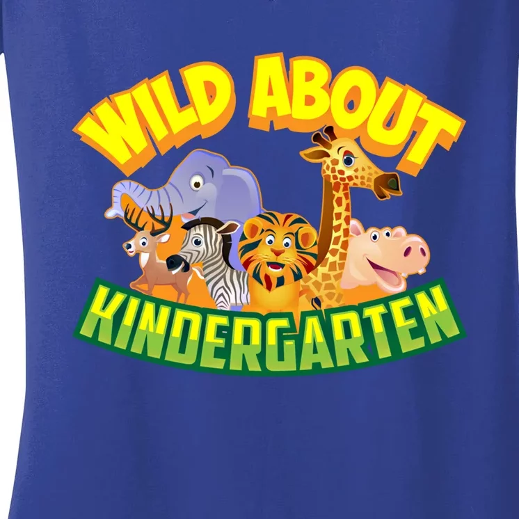 Wild About Kindergarten Cool Preschool Funny Zoo Art Gift Cool Gift Women's V-Neck T-Shirt