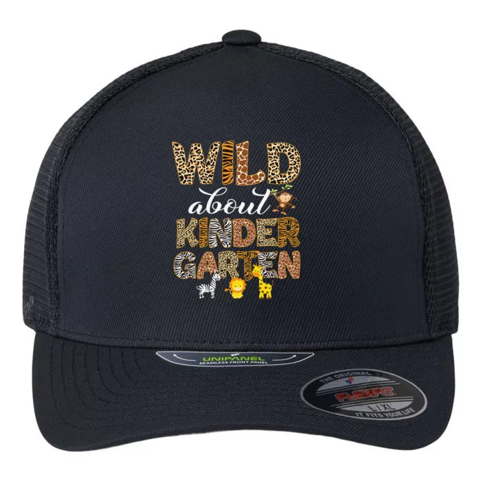 Wild About Kindergarten Leopard School Teacher Flexfit Unipanel Trucker Cap