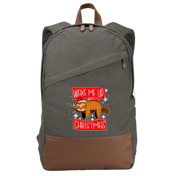 Wake Me Up When It's Christmas Funny Sloth Cotton Canvas Backpack