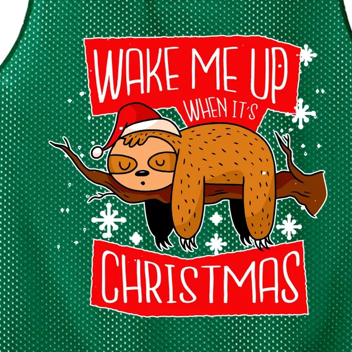 Wake Me Up When It's Christmas Funny Sloth Mesh Reversible Basketball Jersey Tank