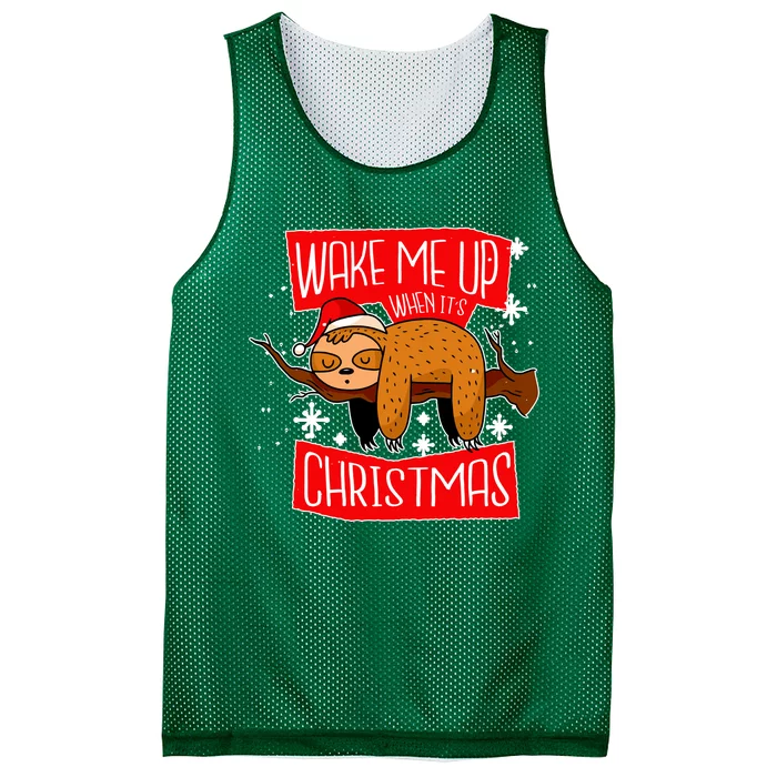 Wake Me Up When It's Christmas Funny Sloth Mesh Reversible Basketball Jersey Tank