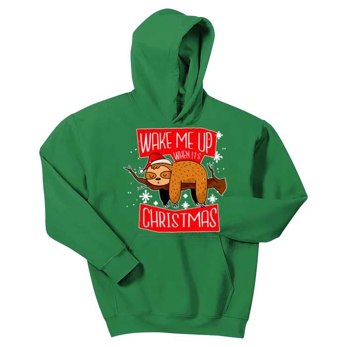 Wake Me Up When It's Christmas Funny Sloth Kids Hoodie