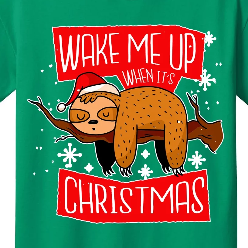 Wake Me Up When It's Christmas Funny Sloth Kids T-Shirt