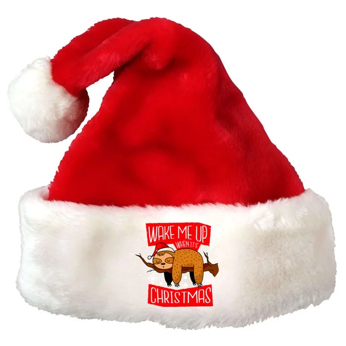 Wake Me Up When It's Christmas Funny Sloth Premium Christmas Santa Hat