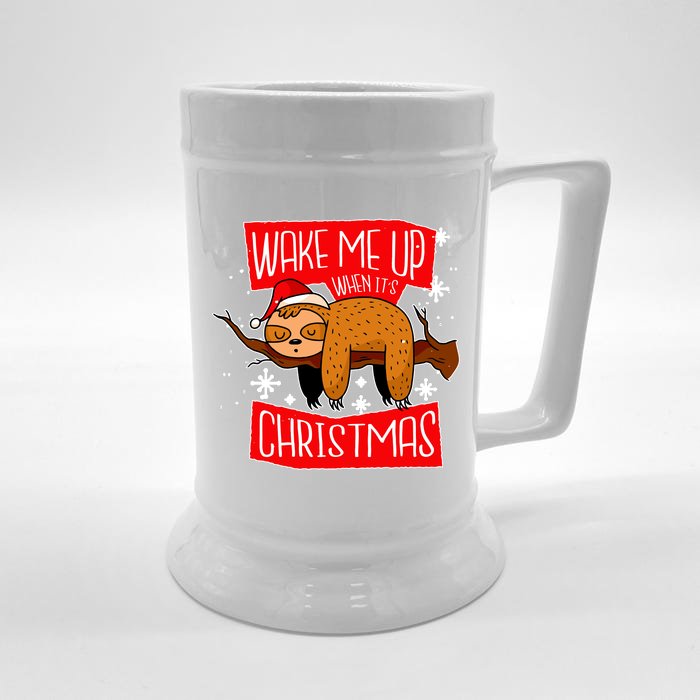 Wake Me Up When It's Christmas Funny Sloth Front & Back Beer Stein