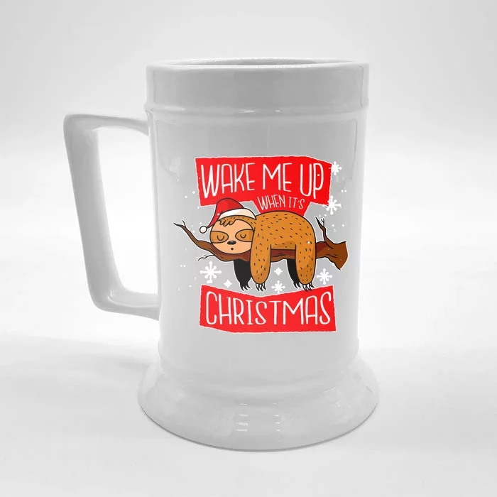 Wake Me Up When It's Christmas Funny Sloth Front & Back Beer Stein