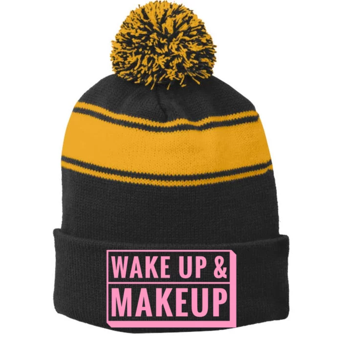 Wake Up And Makeup Stripe Pom Pom Beanie