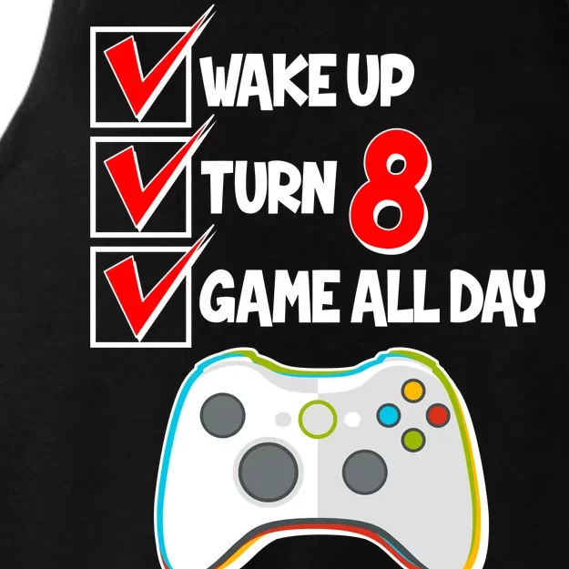 Wake Up Turn Eight Game All Day 8th Birthday Ladies Tri-Blend Wicking Tank