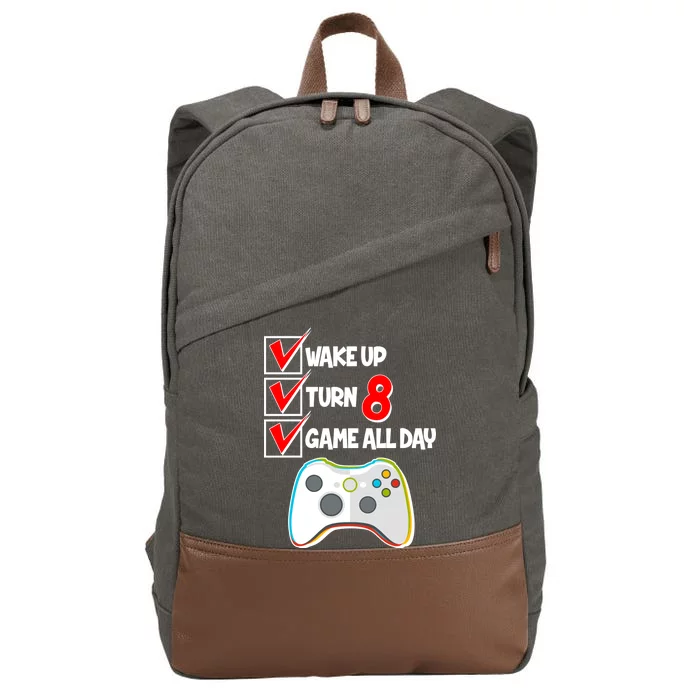 Wake Up Turn Eight Game All Day 8th Birthday Cotton Canvas Backpack