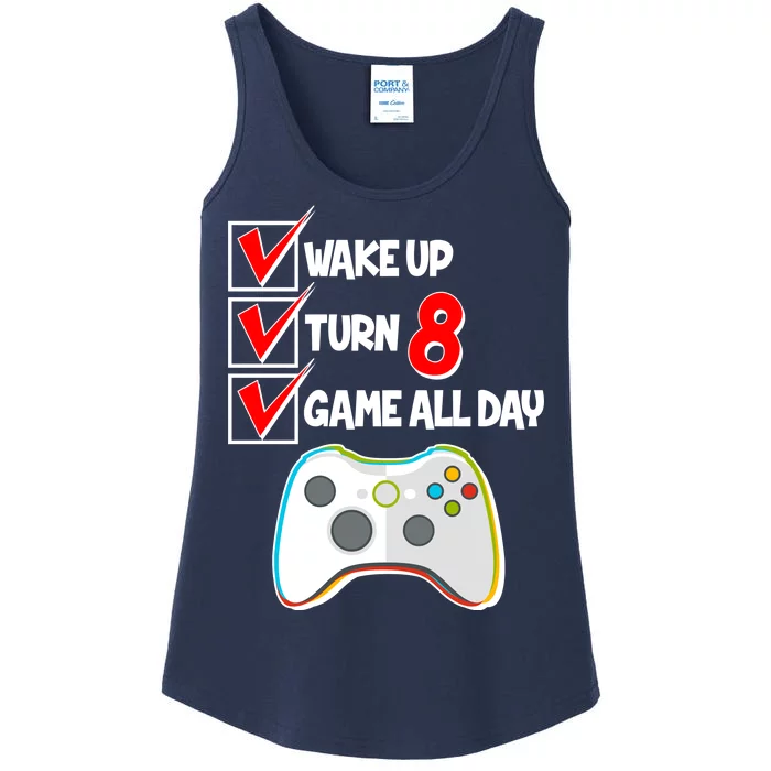 Wake Up Turn Eight Game All Day 8th Birthday Ladies Essential Tank