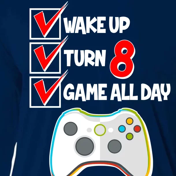 Wake Up Turn Eight Game All Day 8th Birthday Cooling Performance Long Sleeve Crew