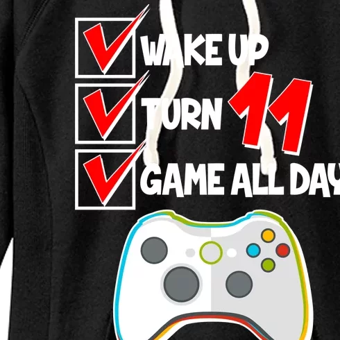 Wake Up Turn Eleven Game All Day 11th Birthday Women's Fleece Hoodie