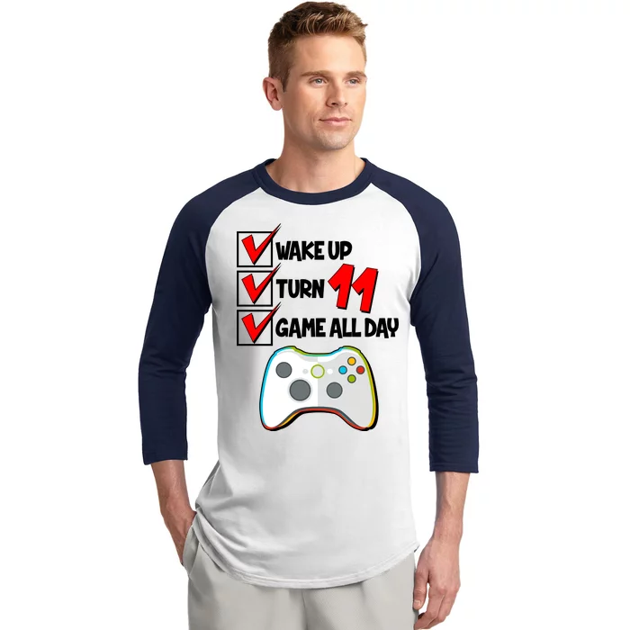 Wake Up Turn Eleven Game All Day 11th Birthday Baseball Sleeve Shirt