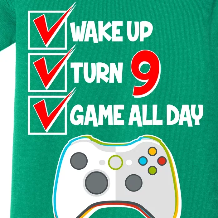 Wake Up Turn Nine Game All Day 9th Birthday Baby Bodysuit