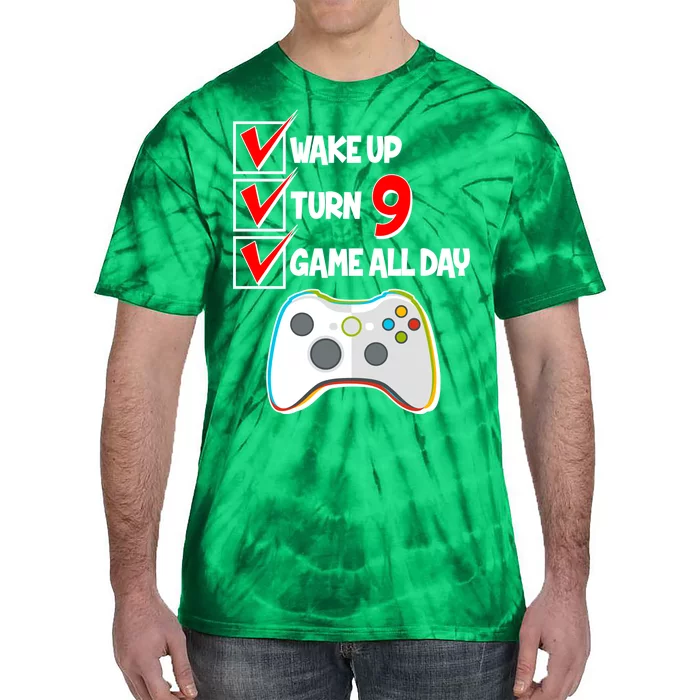 Wake Up Turn Nine Game All Day 9th Birthday Tie-Dye T-Shirt