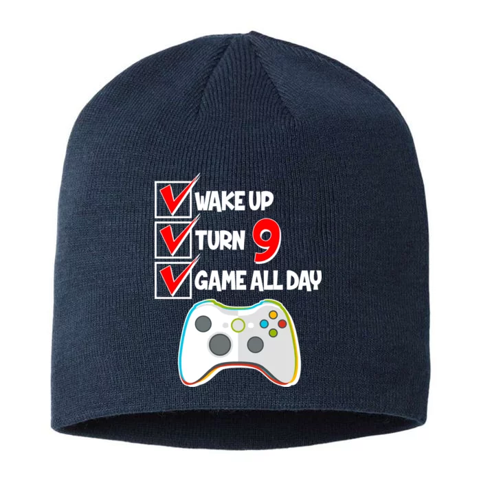 Wake Up Turn Nine Game All Day 9th Birthday 8 1/2in Sustainable Knit Beanie