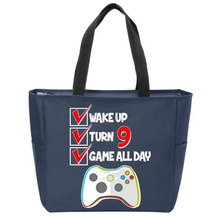 Wake Up Turn Nine Game All Day 9th Birthday Zip Tote Bag