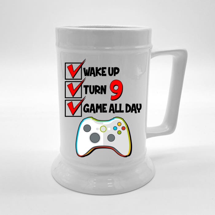 Wake Up Turn Nine Game All Day 9th Birthday Front & Back Beer Stein