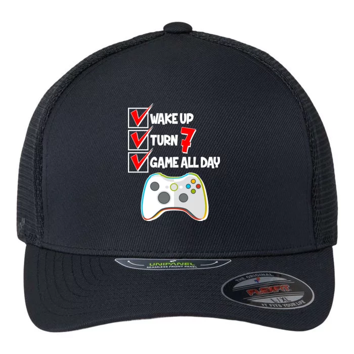 Wake Up Turn Seven Game All Day 7th Birthday Flexfit Unipanel Trucker Cap