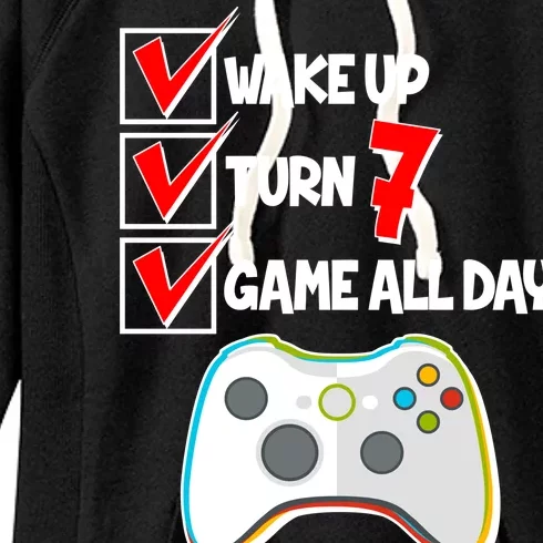 Wake Up Turn Seven Game All Day 7th Birthday Women's Fleece Hoodie