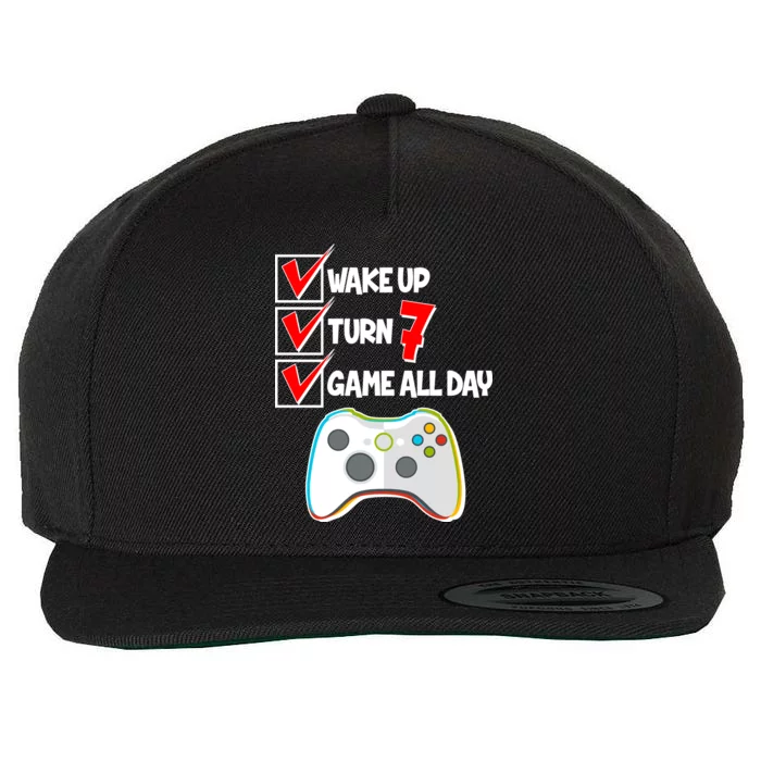 Wake Up Turn Seven Game All Day 7th Birthday Wool Snapback Cap