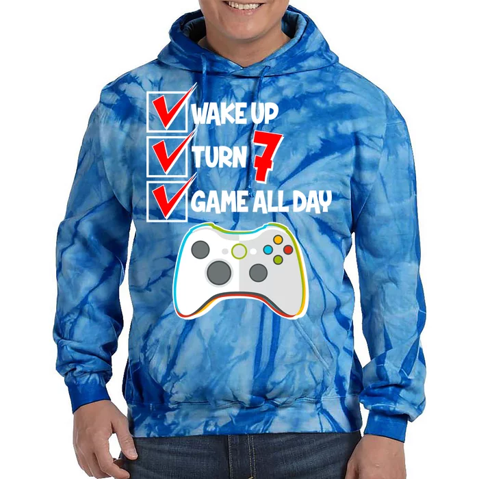 Wake Up Turn Seven Game All Day 7th Birthday Tie Dye Hoodie