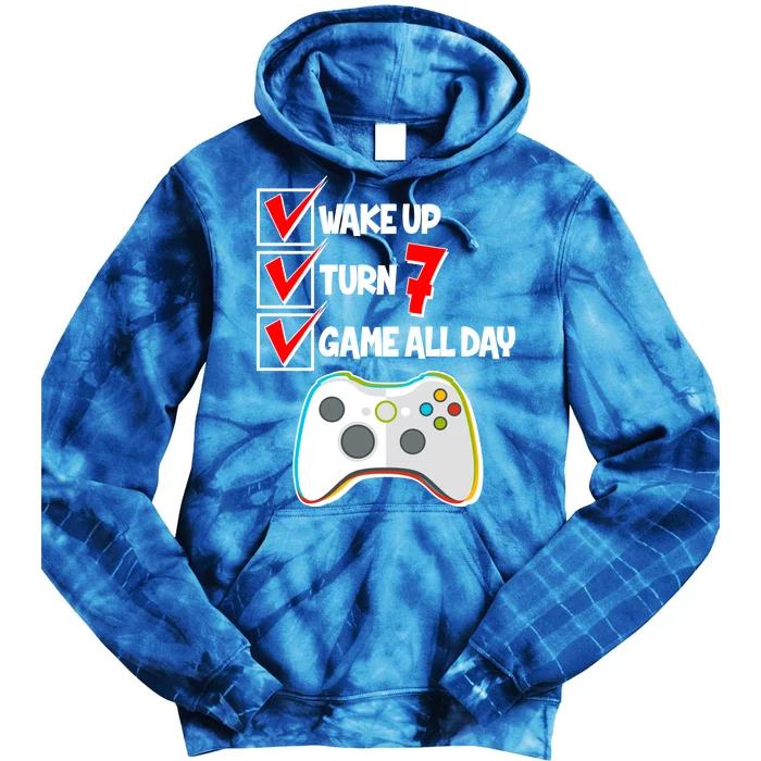 Wake Up Turn Seven Game All Day 7th Birthday Tie Dye Hoodie