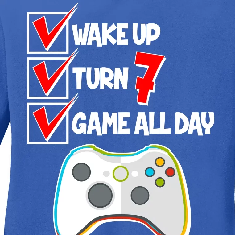 Wake Up Turn Seven Game All Day 7th Birthday Ladies Long Sleeve Shirt