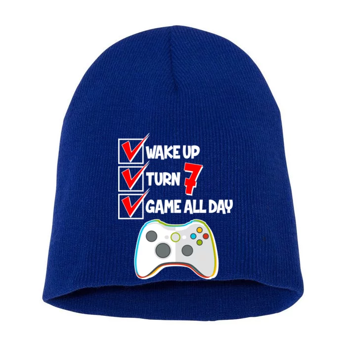 Wake Up Turn Seven Game All Day 7th Birthday Short Acrylic Beanie