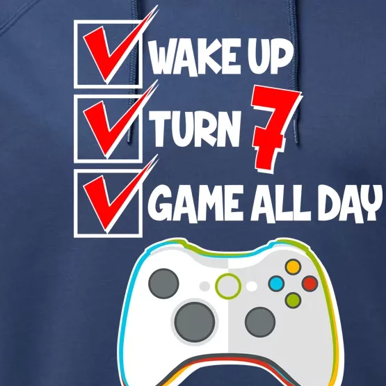 Wake Up Turn Seven Game All Day 7th Birthday Performance Fleece Hoodie