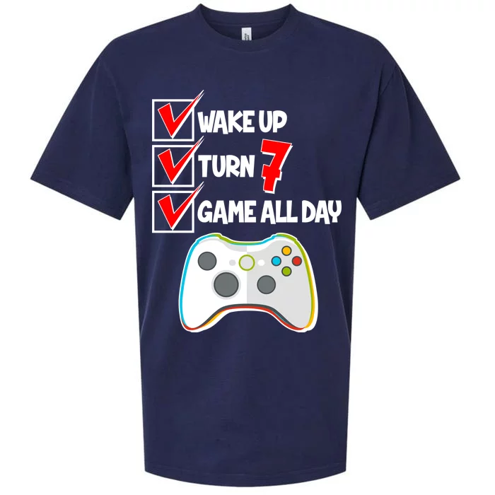 Wake Up Turn Seven Game All Day 7th Birthday Sueded Cloud Jersey T-Shirt