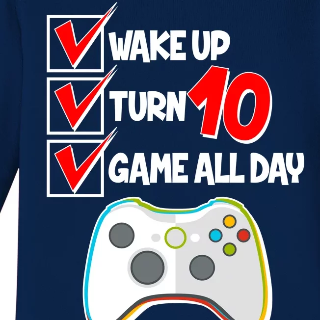 Wake Up Turn Ten Game All Day 10th Birthday Baby Long Sleeve Bodysuit